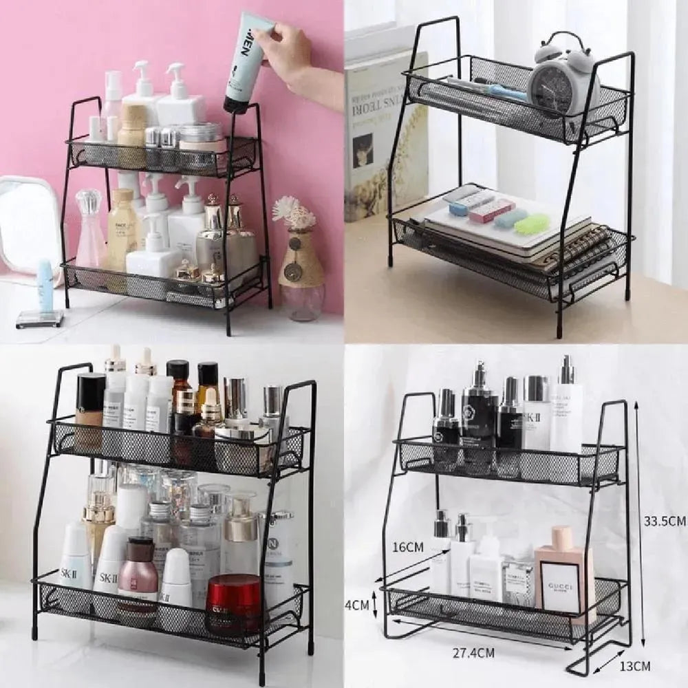 Two Tiered Black Mesh Desk Organizer Stainless