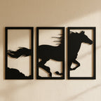 Three Panel Horse Wall Art Black Modern Decor.