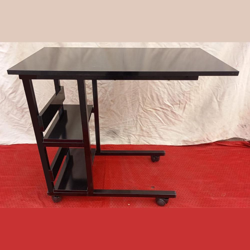 Black Laptop Table with 2 Shelves for Home Use.