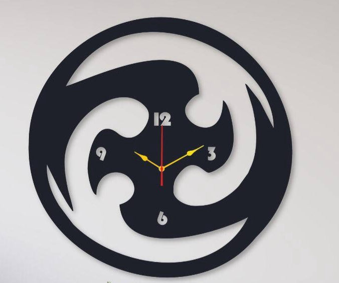 3D Wooden Wall Clock Black Abstract Design.