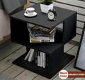 Modern Black Side Table with 2 Shelves for Books Decor.