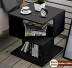 Modern Black Side Table with 2 Shelves for Books Decor.