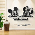 3D Mickey Minnie Mouse Wooden Wall Art Black Welcome Decor.