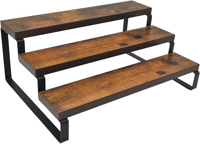 Wooden Rack Black Metal Legs 14x9x6 Inch.