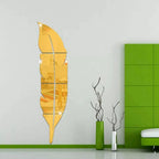 Acralic Golden Leaf Wall Mirror for Living Room Decor.