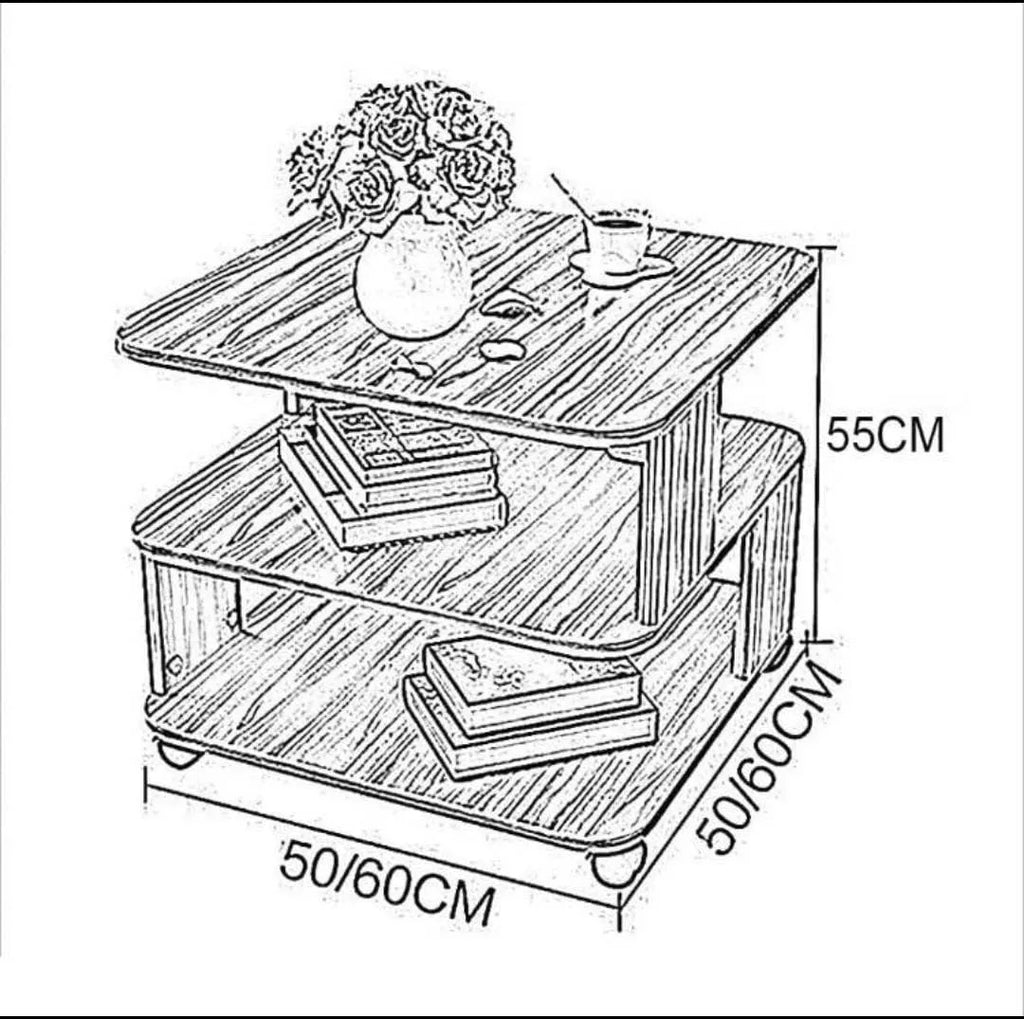 Modern Black Side Table with 2 Shelves for Books Decor.