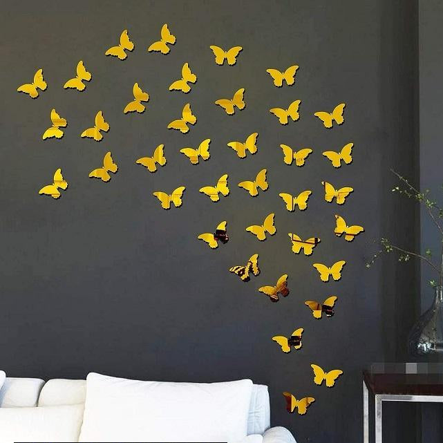 3D Butterfly Wall Stickers Yellow Acrylic Decor.