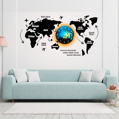 3D World Map With Esthetic Light|Wall Clock|Home Decor.