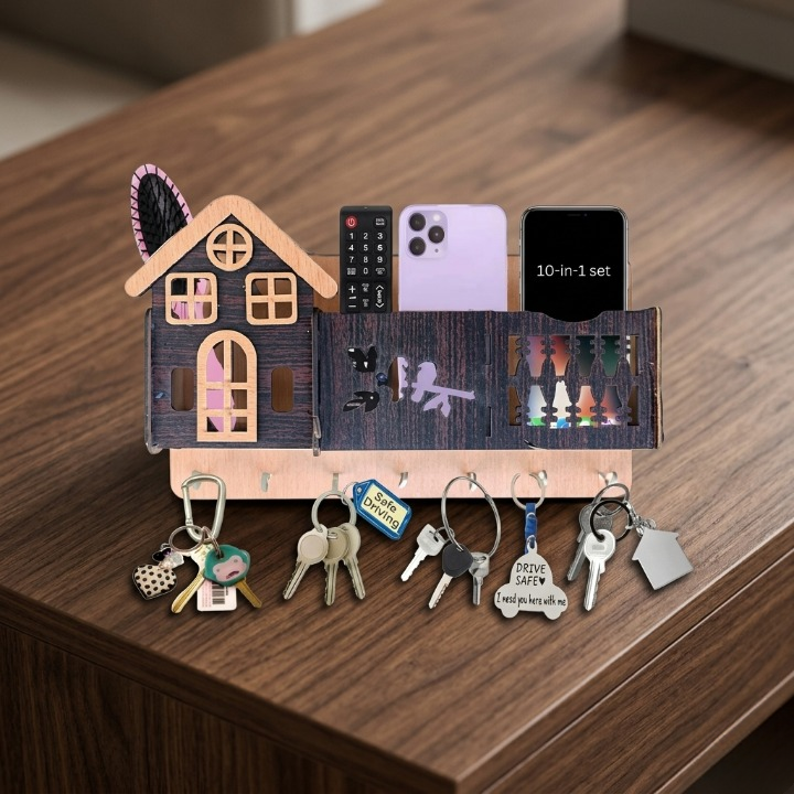Decorative Wooden House Key Holder –