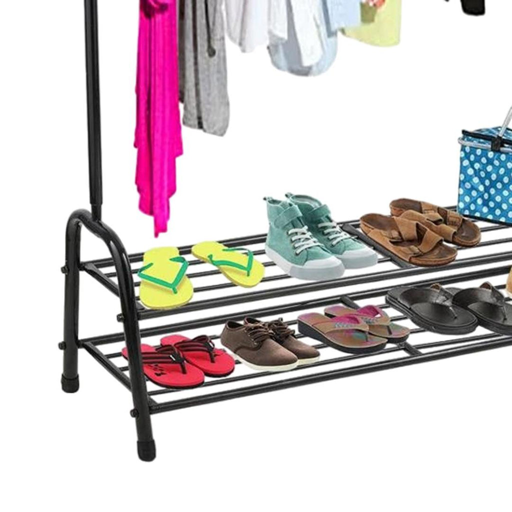 Black Metal 2-in-1 Clothing & Shoe Rack.