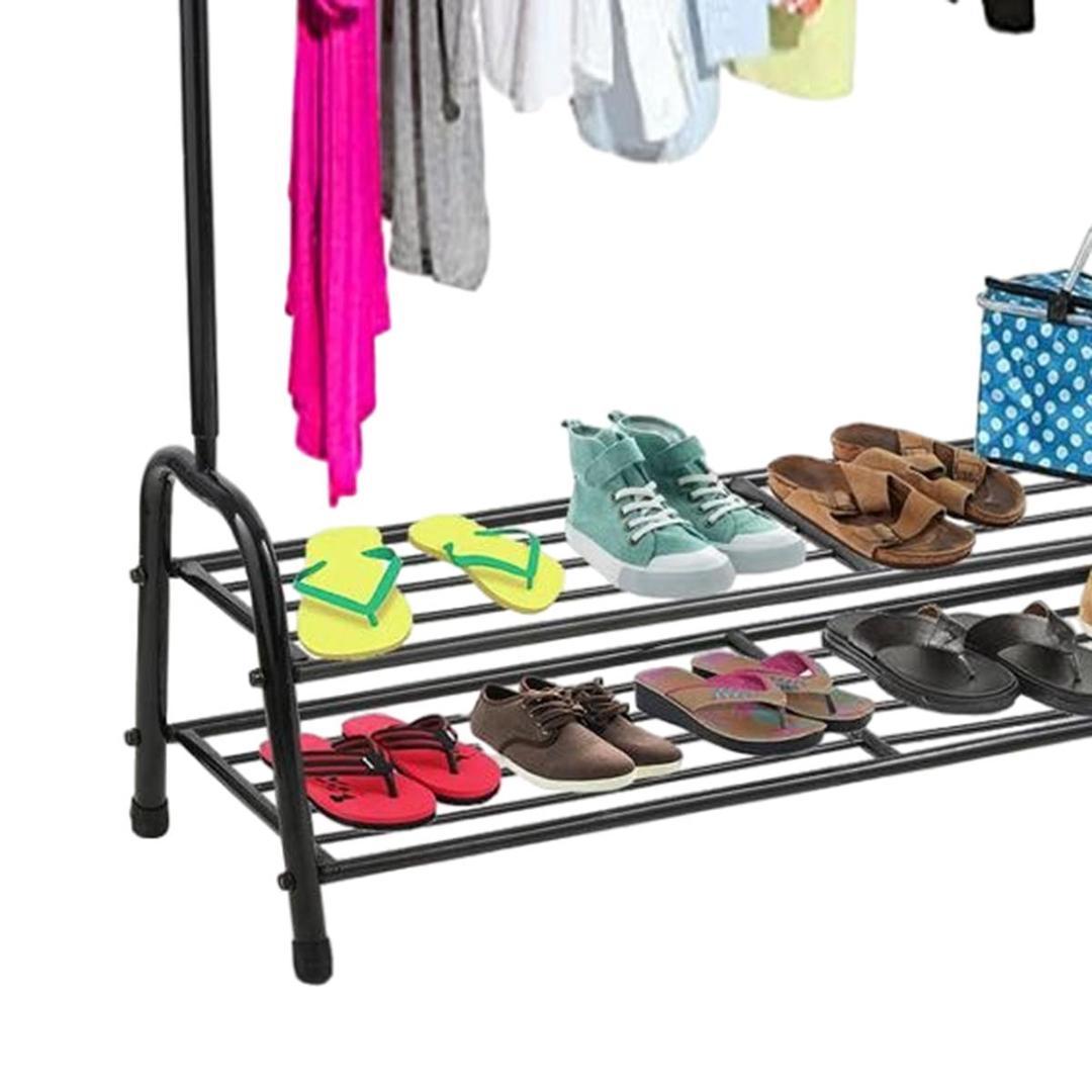 Black Metal 2-in-1 Clothing & Shoe Rack.