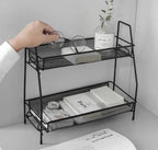 Two Tiered Black Mesh Desk Organizer Stainless
