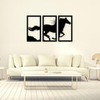 Three Panel Horse Wall Art Black Modern Decor.