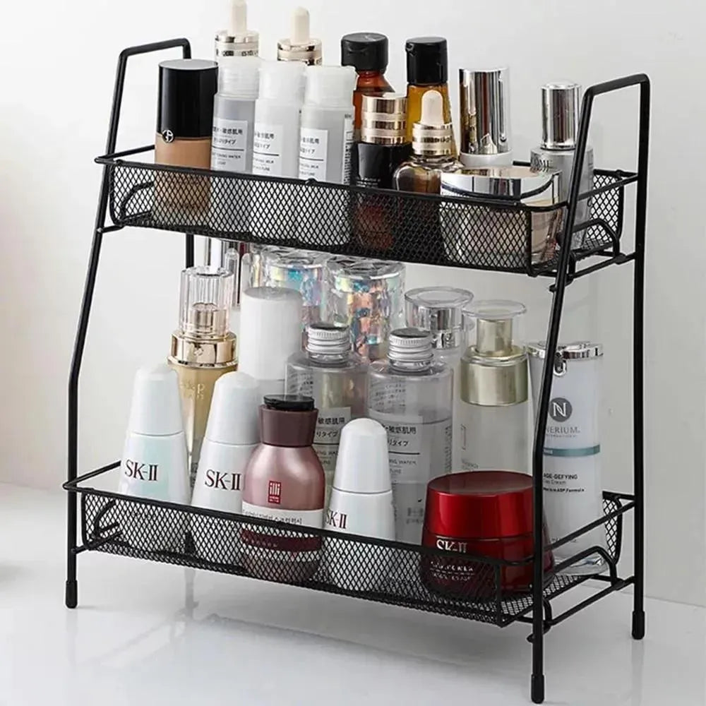Two Tiered Black Mesh Desk Organizer Stainless