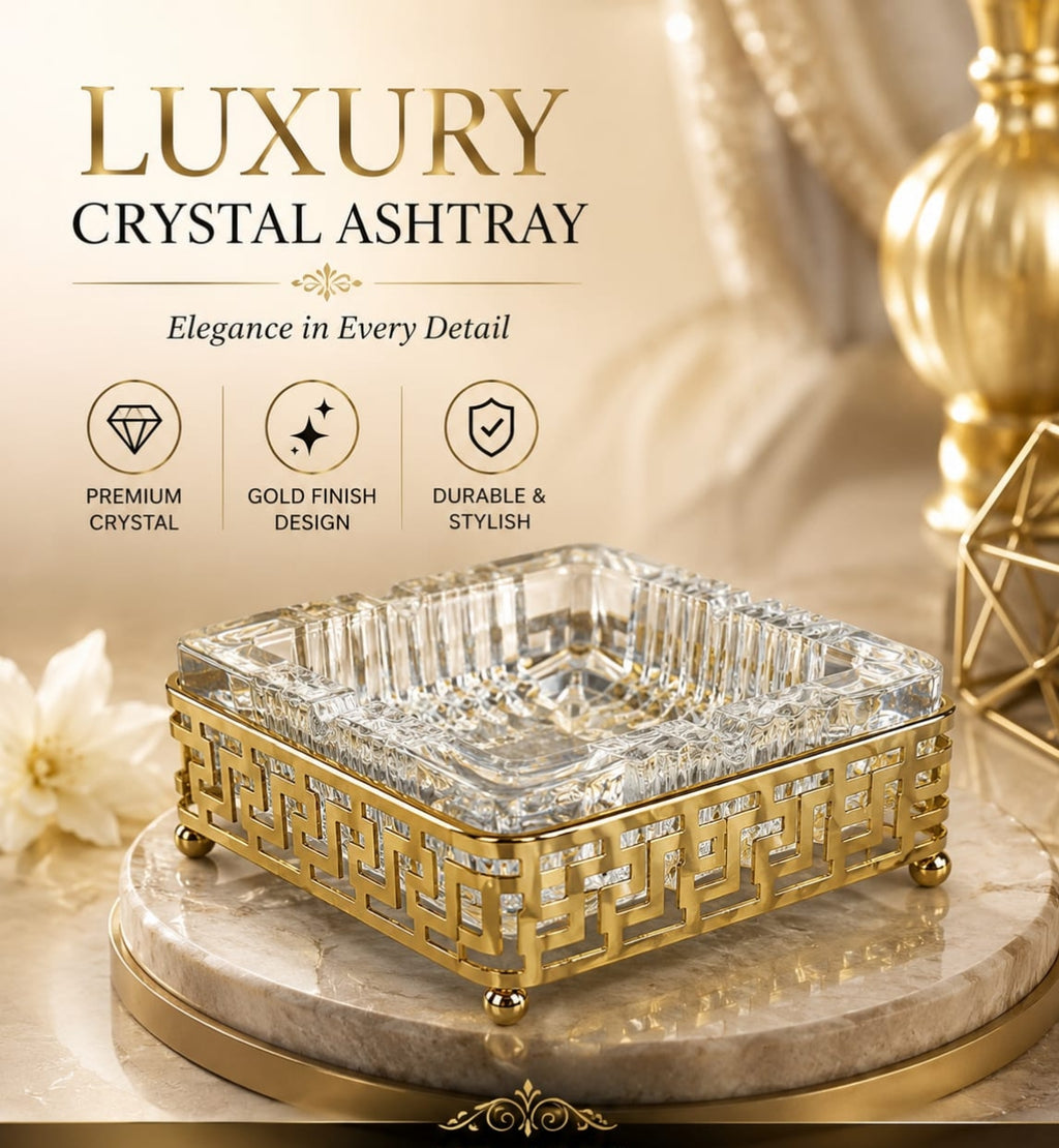 Luxury Metal & Crystal Decorative Cigarette Ash-Tray.