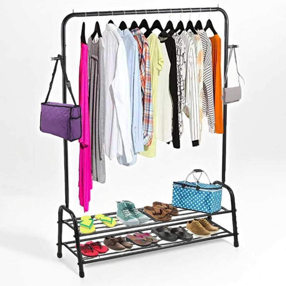 Black Metal 2-in-1 Clothing & Shoe Rack.
