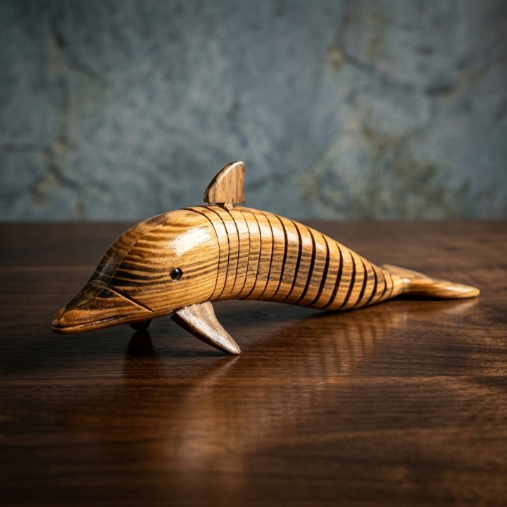 Handcrafted Articulated Wooden Dolphin Fish Decorative.