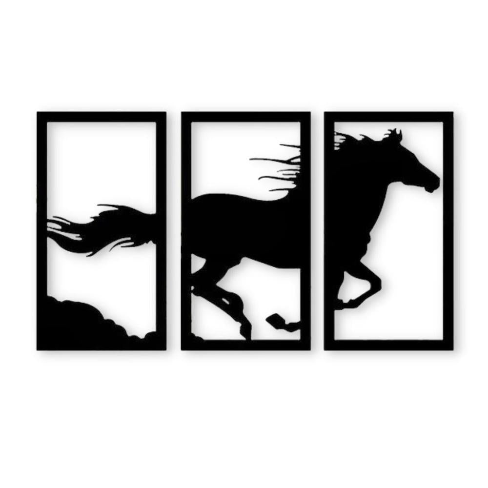 Three Panel Horse Wall Art Black Modern Decor.