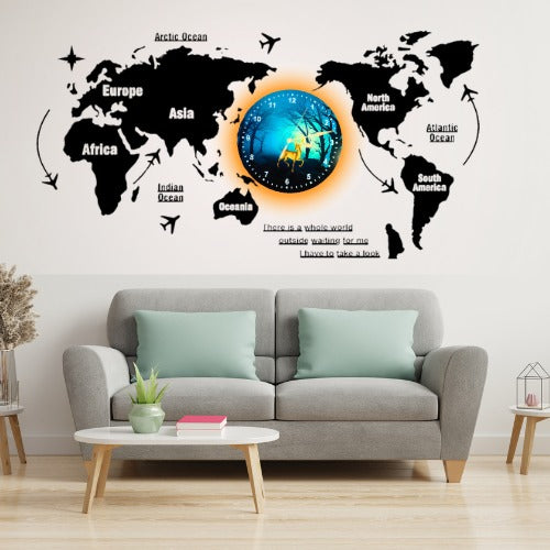 3D World Map With Esthetic Light|Wall Clock|Home Decor.