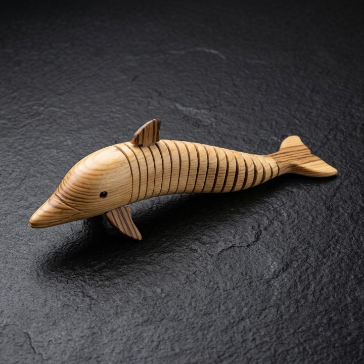 Handcrafted Articulated Wooden Dolphin Fish Decorative.