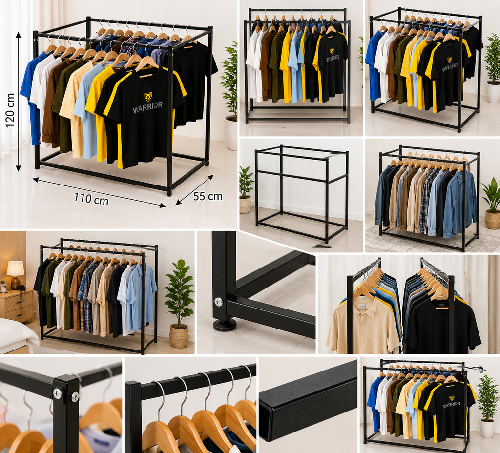 Black Iron Multipurpose Clothing Rack.