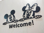 3D Mickey Minnie Mouse Wooden Wall Art Black Welcome Decor.