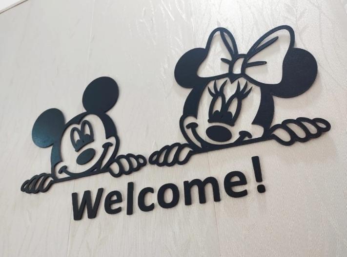 3D Mickey Minnie Mouse Wooden Wall Art Black Welcome Decor.