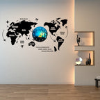 3D World Map With Esthetic Light|Wall Clock|Home Decor.