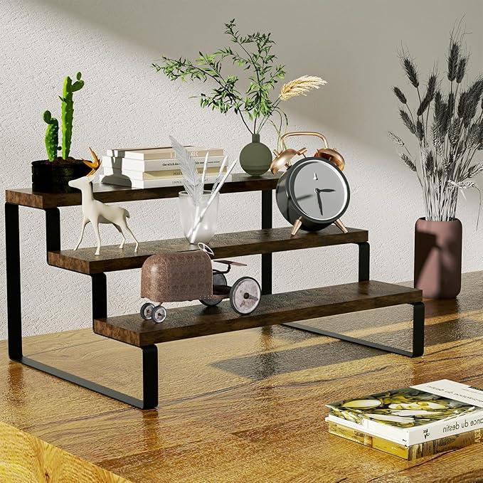 Wooden Rack Black Metal Legs 14x9x6 Inch.
