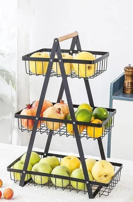 Fruit Basket with Wooden Handle, Open Mesh Design, Durable, Stylish,