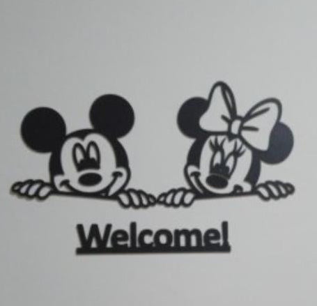 3D Mickey Minnie Mouse Wooden Wall Art Black Welcome Decor.
